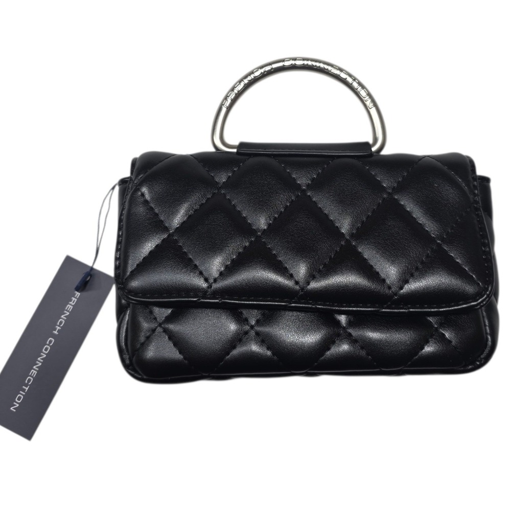 French Connection Mini Quilted Crossbody Bag Women Small Black FCF24435-BLAK